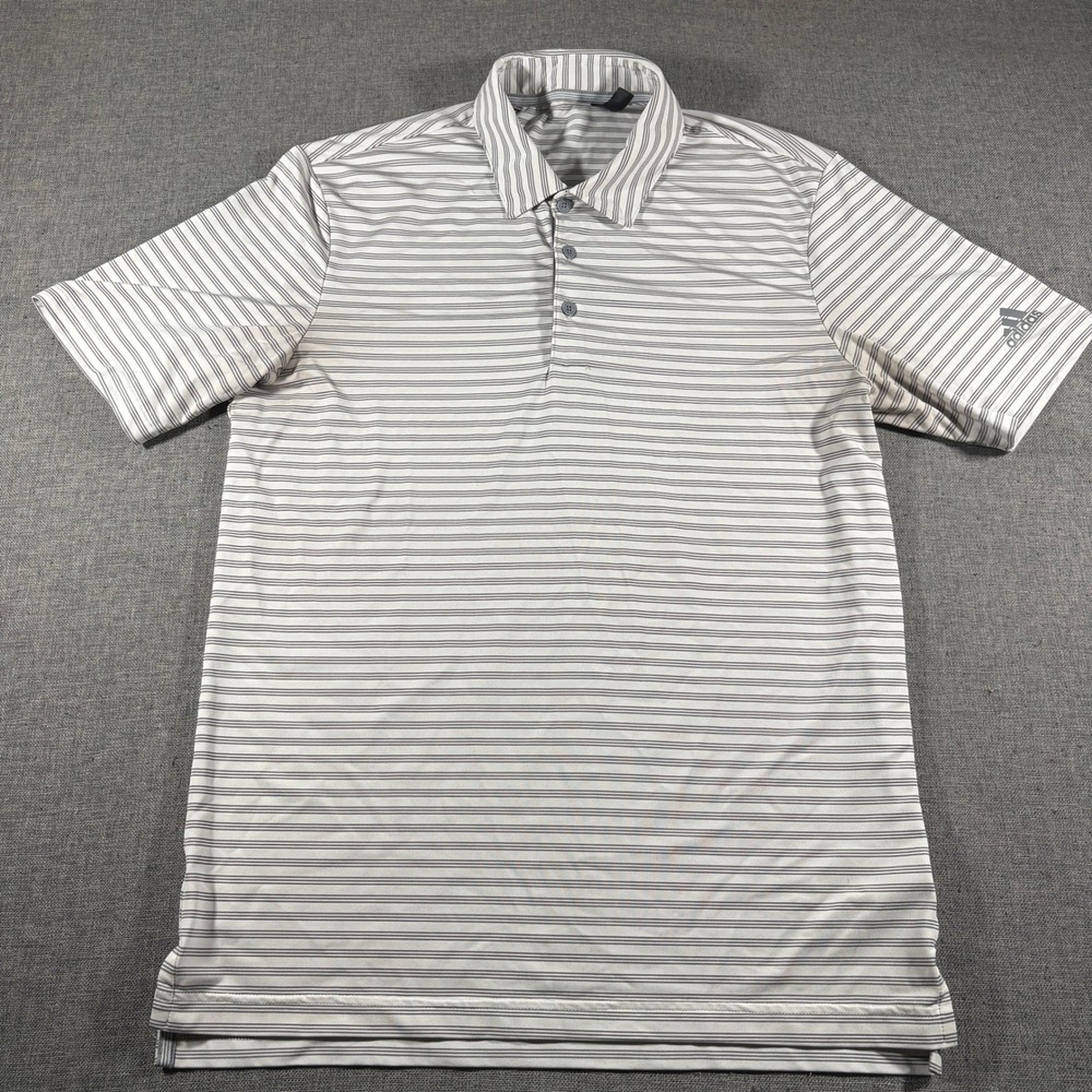 Adidas Polo Shirt Mens‎ Small White Striped Short Sleeve Performance Golf Top